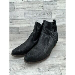Revere Siena Black Lizard Embossed Ankle Boots Women's Size‎ 8W Side Zip